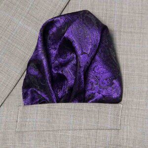 Gascoigne Pocket Square Purple Black Paisley Men's